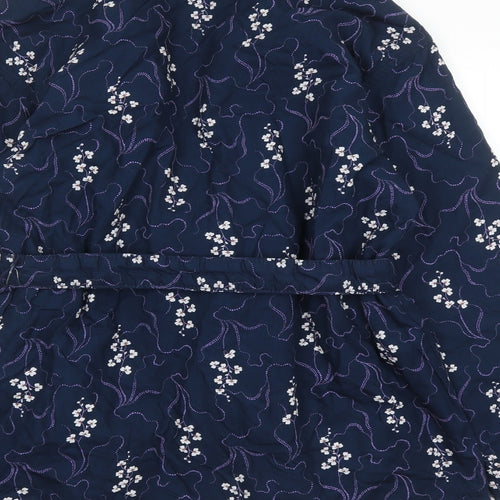 Per Una Womens Blue Geometric Jacket Size 10 Tie - Reversible Belted Pockets