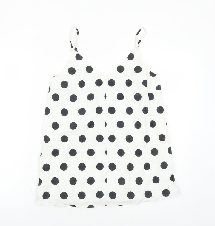 Marks and Spencer Womens White Polka Dot Flax Camisole Tank Size 6 V-Neck - Lined