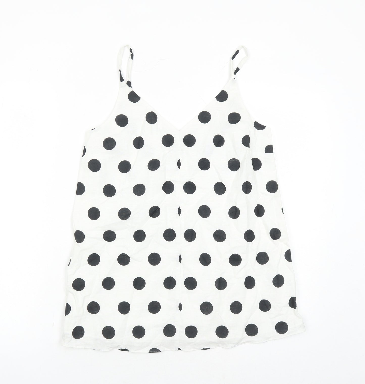 Marks and Spencer Womens White Polka Dot Flax Camisole Tank Size 6 V-Neck - Lined