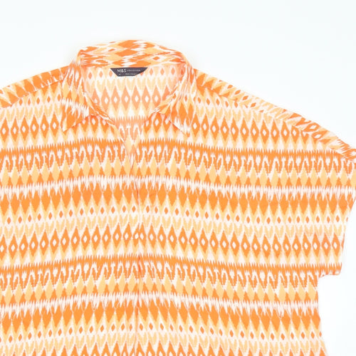 Marks and Spencer Womens Orange Geometric Polyester Basic Blouse Size 18 Collared