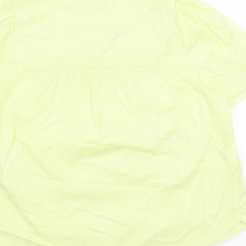 Marks and Spencer Womens Yellow Floral Cotton Basic Blouse Size 12 Round Neck - Embroidered Flowers Keyhole Neckline