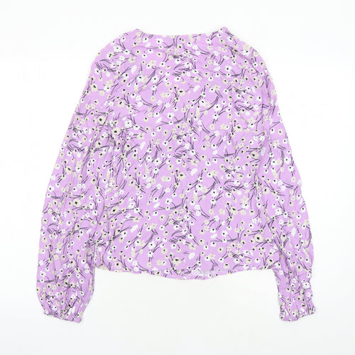 Marks and Spencer Womens Purple Floral Viscose Basic Button-Up Size 6 V-Neck