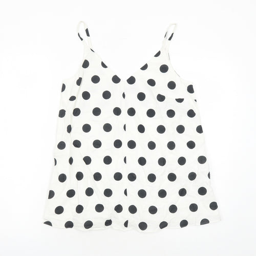 Marks and Spencer Womens White Polka Dot Flax Camisole Tank Size 8 V-Neck - Lined