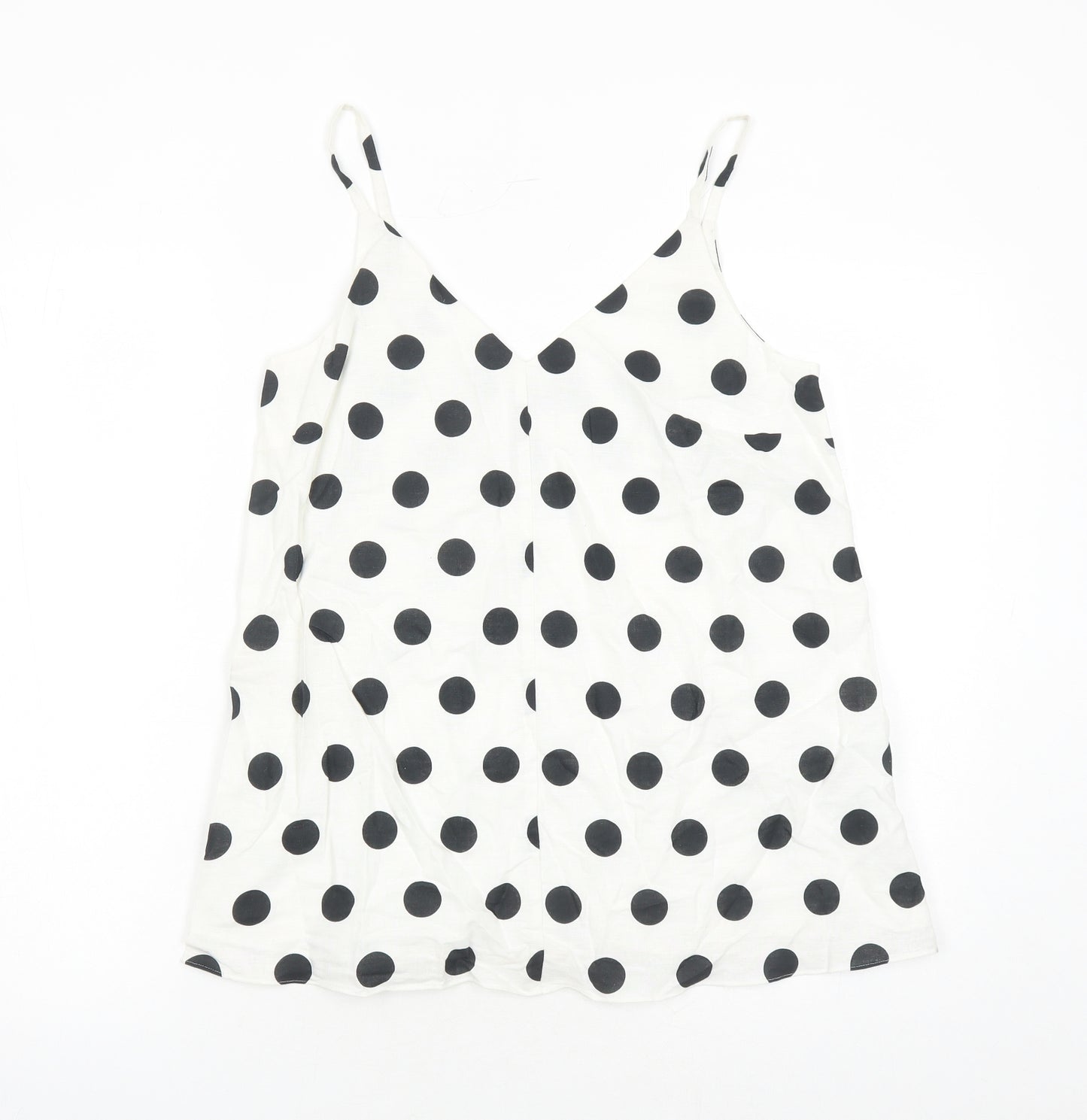 Marks and Spencer Womens White Polka Dot Flax Camisole Tank Size 8 V-Neck - Lined