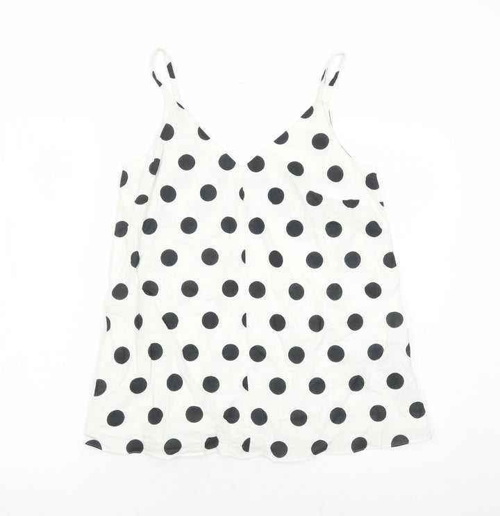 Marks and Spencer Womens White Polka Dot Flax Camisole Tank Size 8 V-Neck - Lined