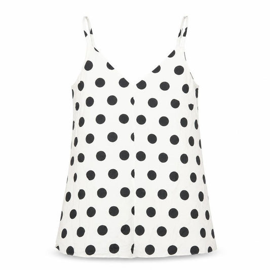 Front view of Marks & Spencer women’s white polka dot flax camisole tank, size UK 8, v-neck - lined