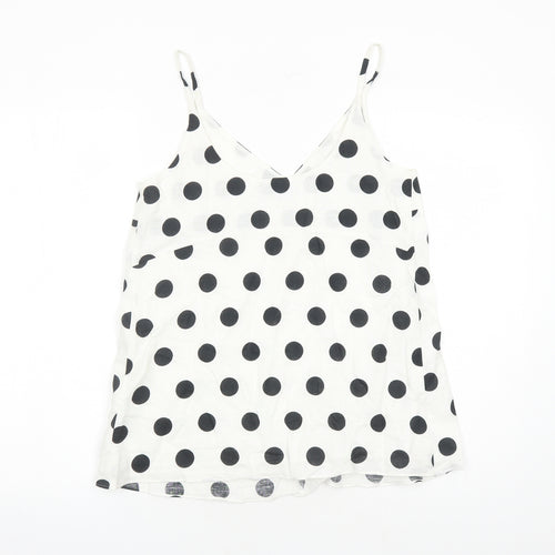 Marks and Spencer Womens White Polka Dot Flax Camisole Tank Size 8 V-Neck - Lined