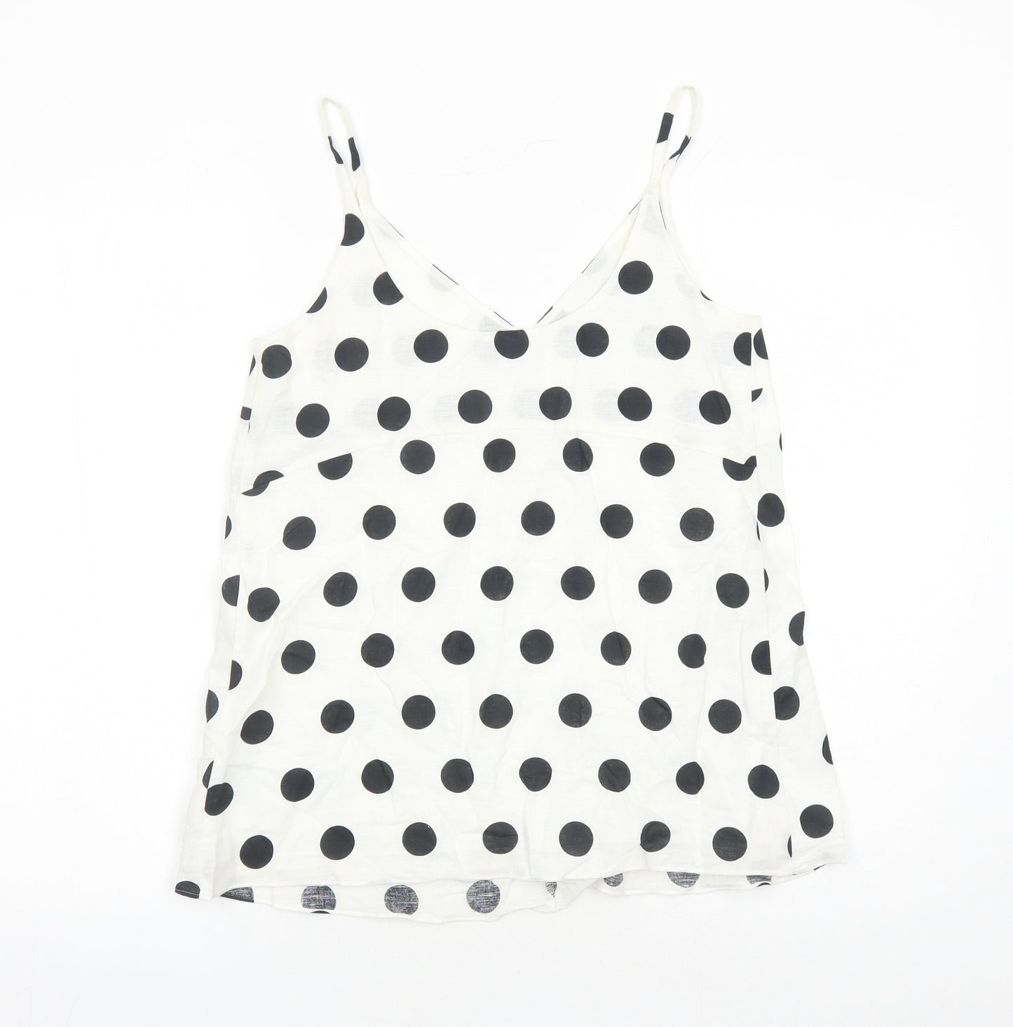 Marks and Spencer Womens White Polka Dot Flax Camisole Tank Size 8 V-Neck - Lined