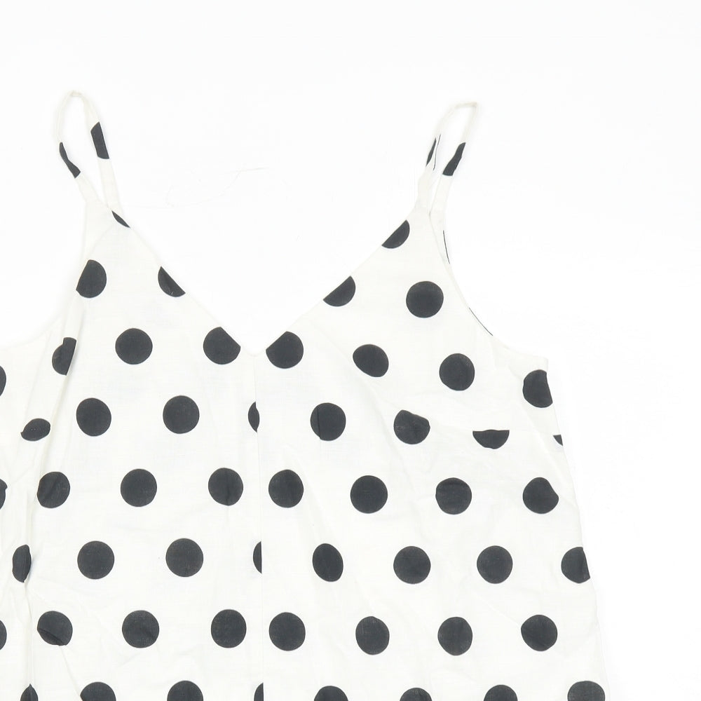 Marks and Spencer Womens White Polka Dot Flax Camisole Tank Size 8 V-Neck - Lined