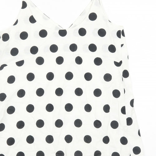 Marks and Spencer Womens White Polka Dot Flax Camisole Tank Size 8 V-Neck - Lined