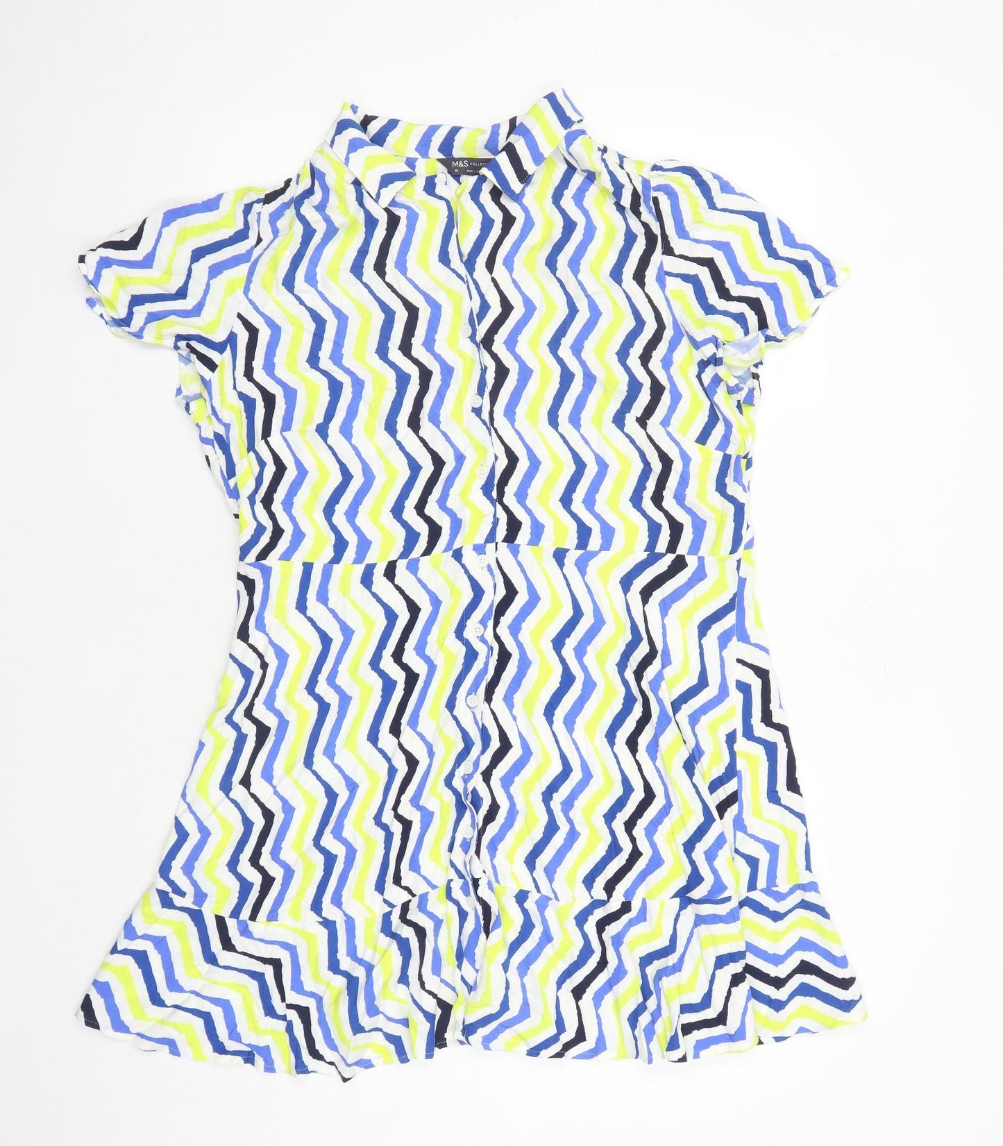 Marks and Spencer Womens Multicoloured Geometric Viscose A-Line Size 18 Collared Button