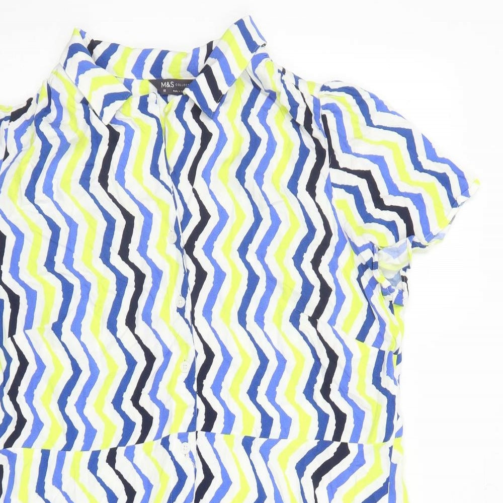 Marks and Spencer Womens Multicoloured Geometric Viscose A-Line Size 18 Collared Button