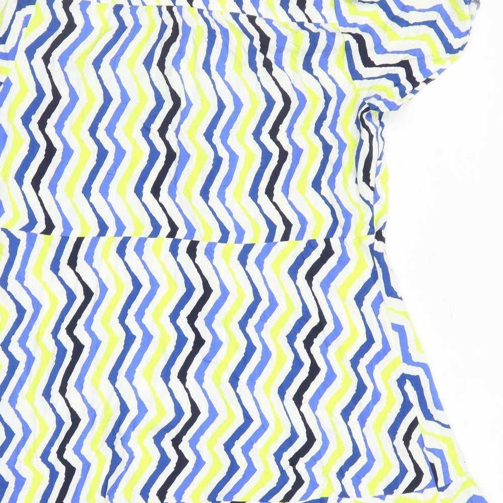 Marks and Spencer Womens Multicoloured Geometric Viscose A-Line Size 18 Collared Button
