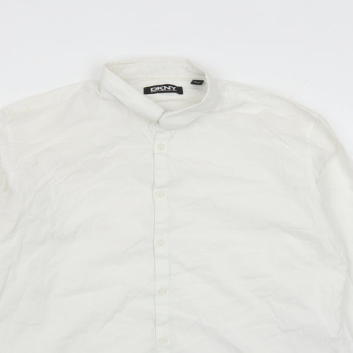DKNY Womens White Cotton Basic Button-Up Size XL Collared