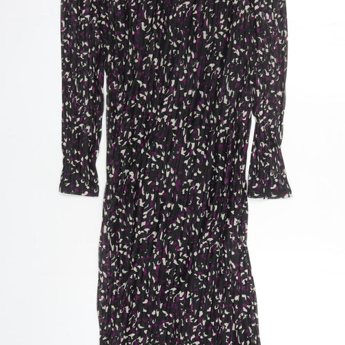 Marks and Spencer Womens Black Geometric Polyester A-Line Size 10 Round Neck Pullover