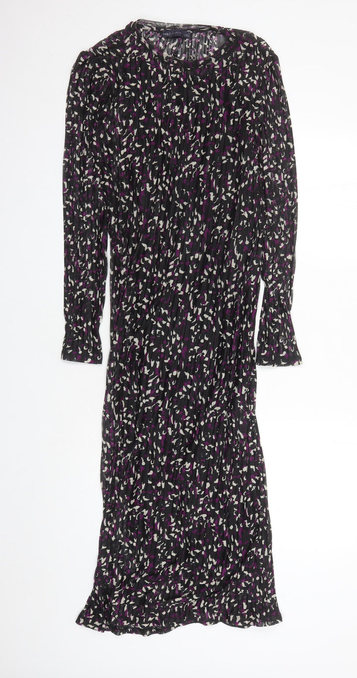 Marks and Spencer Womens Black Geometric Polyester A-Line Size 10 Round Neck Pullover