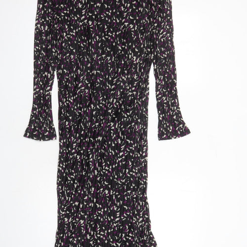 Marks and Spencer Womens Black Geometric Polyester A-Line Size 10 Round Neck Pullover