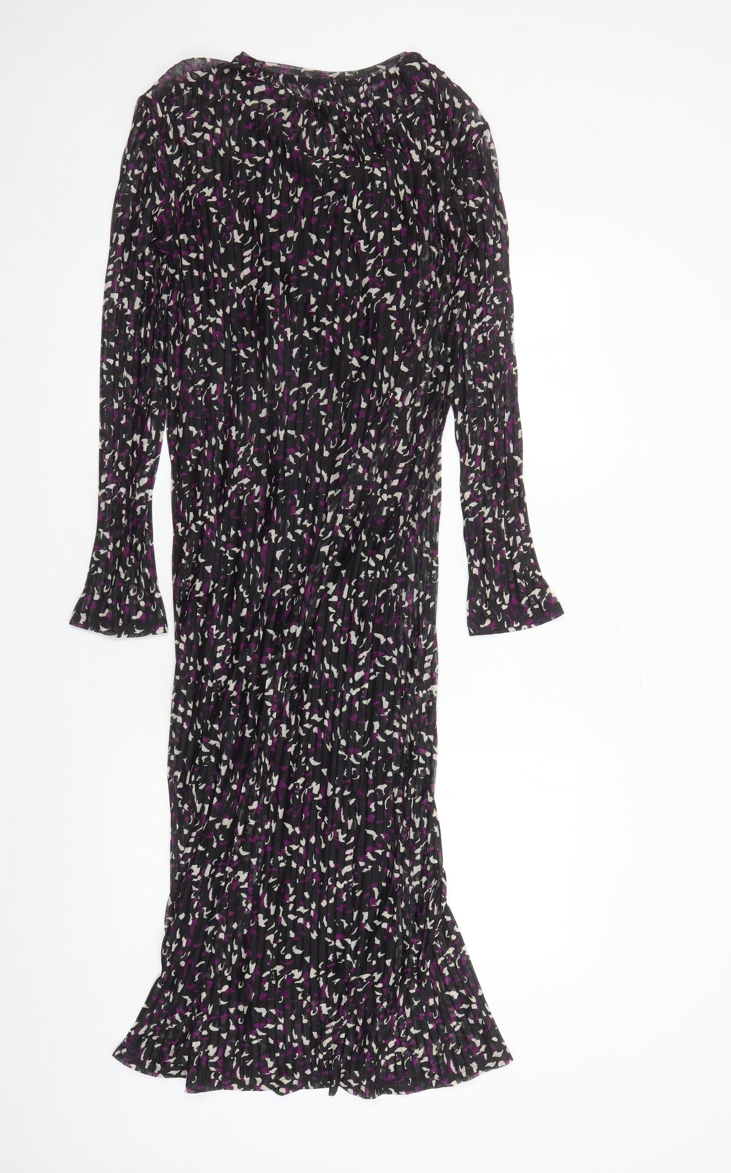 Marks and Spencer Womens Black Geometric Polyester A-Line Size 10 Round Neck Pullover
