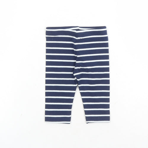 Marks and Spencer Girls Blue Striped Cotton Capri Leggings Size 3-6 Months - Stretch