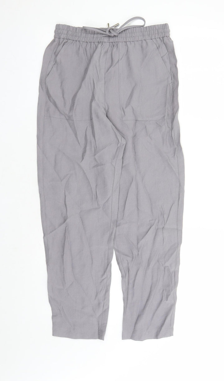 Marks and Spencer Womens Grey Lyocell Capri Trousers Size 8 L24 in Regular Drawstring - Elasticated Waist Pockets