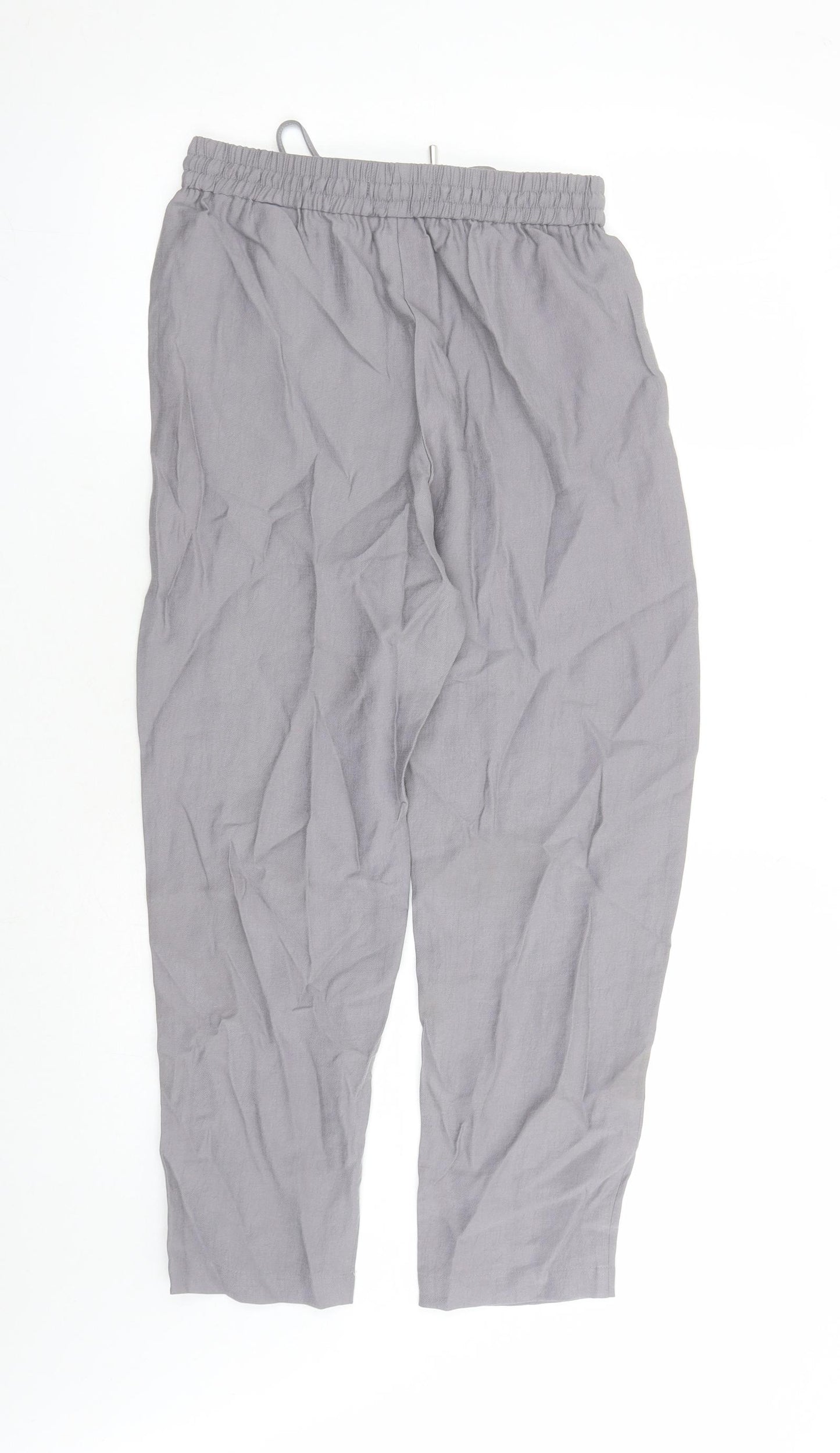 Marks and Spencer Womens Grey Lyocell Capri Trousers Size 8 L24 in Regular Drawstring - Elasticated Waist Pockets