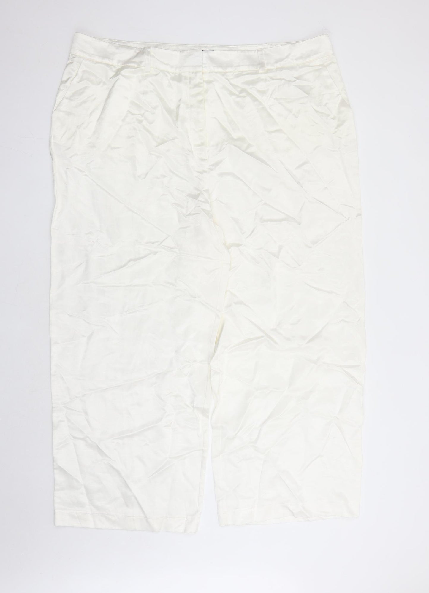 Marks and Spencer Womens White Viscose Dress Pants Trousers Size 24 L27 in Regular Zip - Pockets