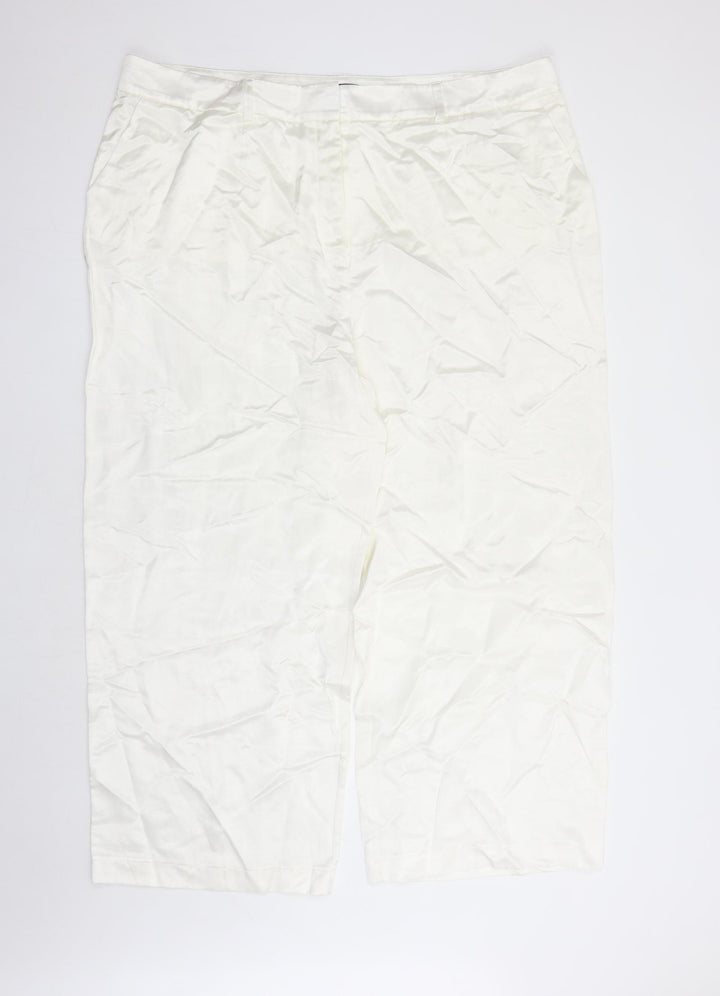 Marks and Spencer Womens White Viscose Dress Pants Trousers Size 24 L27 in Regular Zip - Pockets