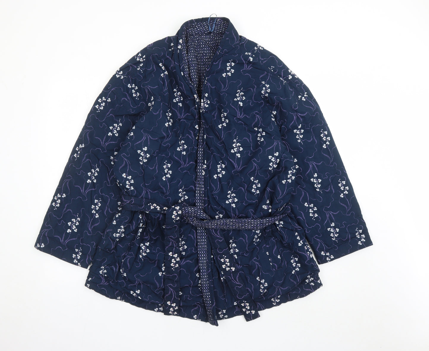 Per Una Womens Blue Geometric Jacket Size 18 Tie - Reversible Belted Pockets