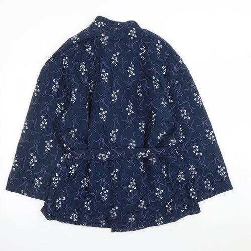 Per Una Womens Blue Geometric Jacket Size 18 Tie - Reversible Belted Pockets