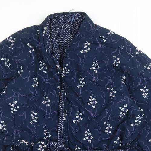 Per Una Womens Blue Geometric Jacket Size 18 Tie - Reversible Belted Pockets