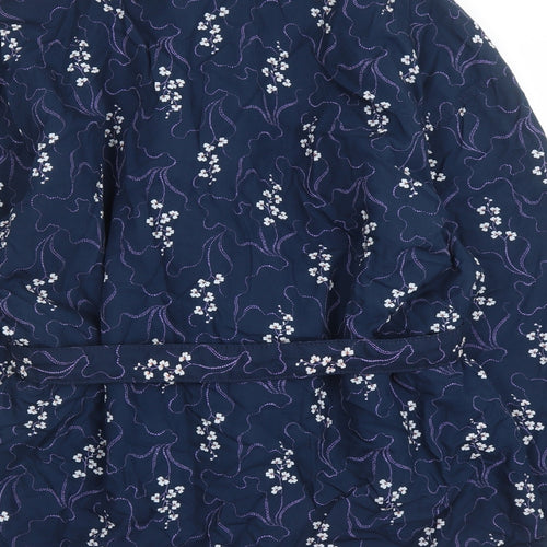 Per Una Womens Blue Geometric Jacket Size 18 Tie - Reversible Belted Pockets