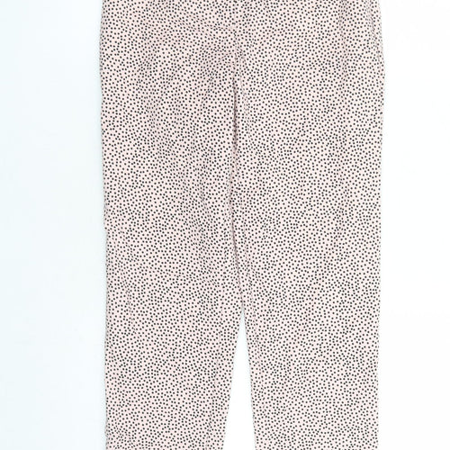 Marks and Spencer Womens Pink Polka Dot Cotton Capri Trousers Size 6 L25 in Regular Zip - Elasticated Waist Pockets