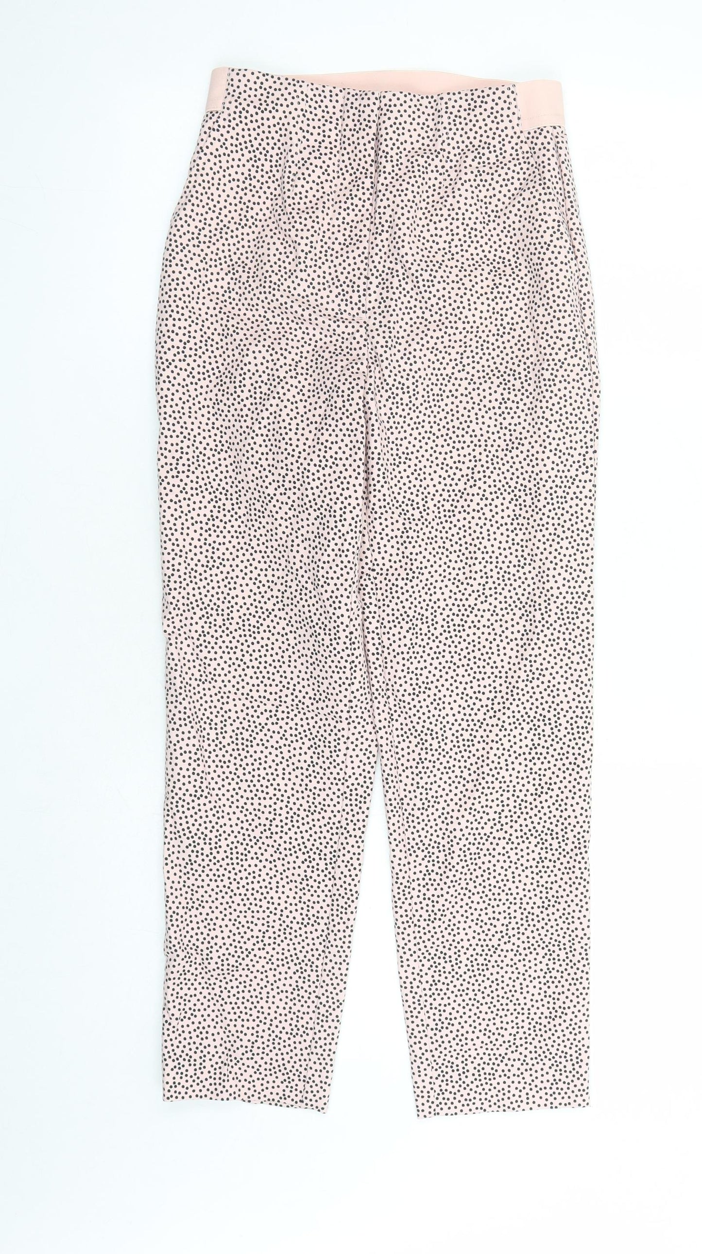 Marks and Spencer Womens Pink Polka Dot Cotton Capri Trousers Size 6 L25 in Regular Zip - Elasticated Waist Pockets