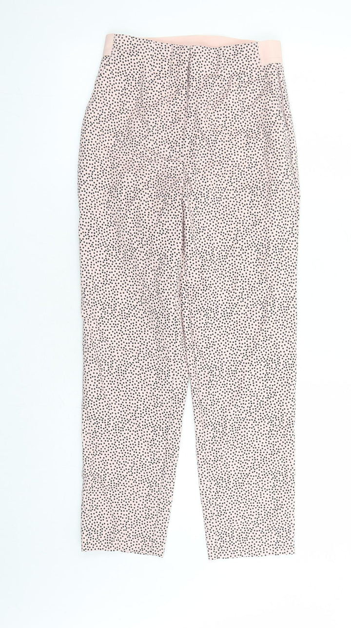 Marks and Spencer Womens Pink Polka Dot Cotton Capri Trousers Size 6 L25 in Regular Zip - Elasticated Waist Pockets