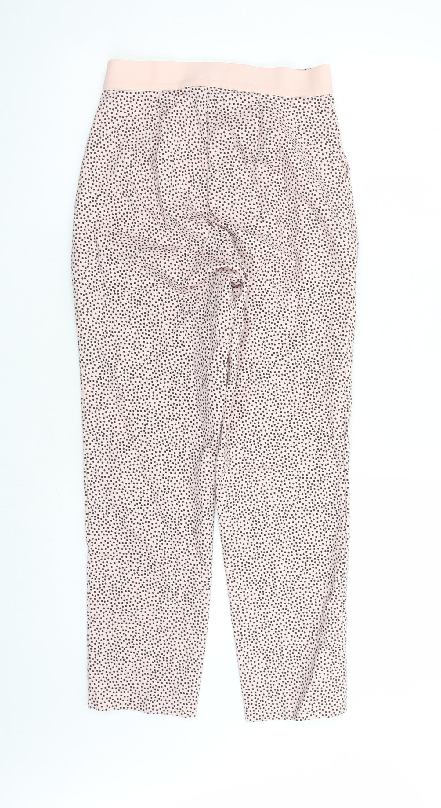 Marks and Spencer Womens Pink Polka Dot Cotton Capri Trousers Size 6 L25 in Regular Zip - Elasticated Waist Pockets