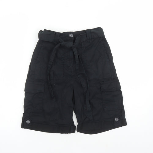 Marks and Spencer Womens Black Lyocell Cargo Shorts Size 6 L7 in Regular Zip - Elasticated Waist Belted Pockets
