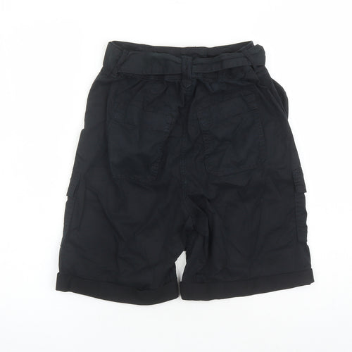 Marks and Spencer Womens Black Lyocell Cargo Shorts Size 6 L7 in Regular Zip - Elasticated Waist Belted Pockets