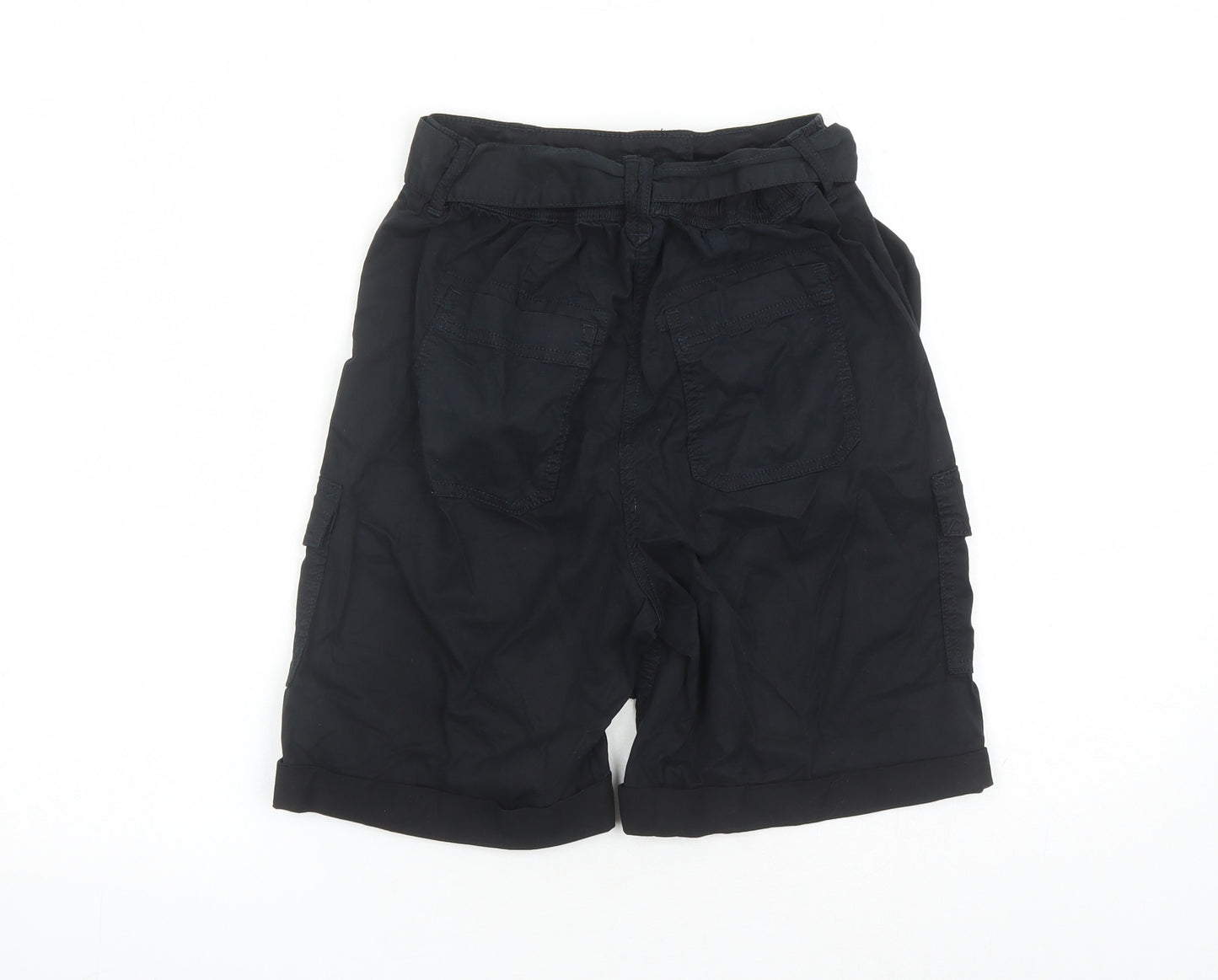 Marks and Spencer Womens Black Lyocell Cargo Shorts Size 6 L7 in Regular Zip - Elasticated Waist Belted Pockets