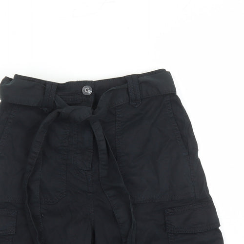 Marks and Spencer Womens Black Lyocell Cargo Shorts Size 6 L7 in Regular Zip - Elasticated Waist Belted Pockets