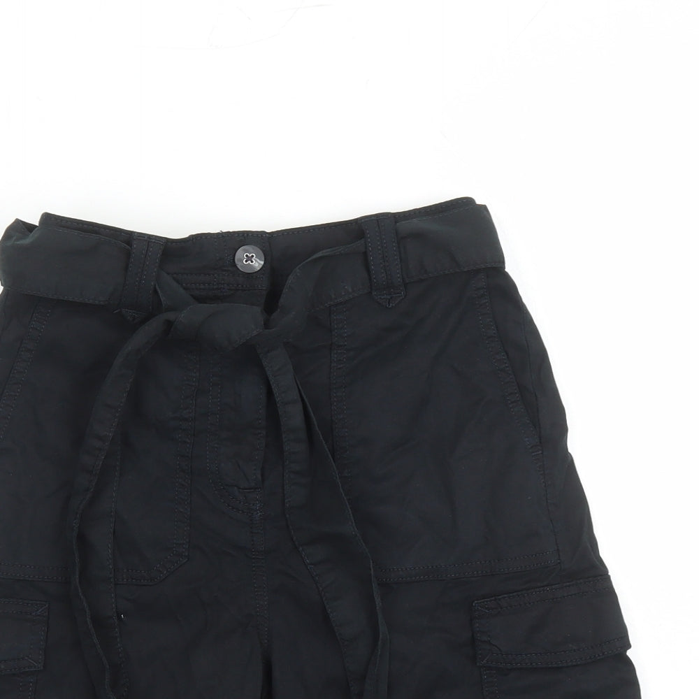 Marks and Spencer Womens Black Lyocell Cargo Shorts Size 6 L7 in Regular Zip - Elasticated Waist Belted Pockets
