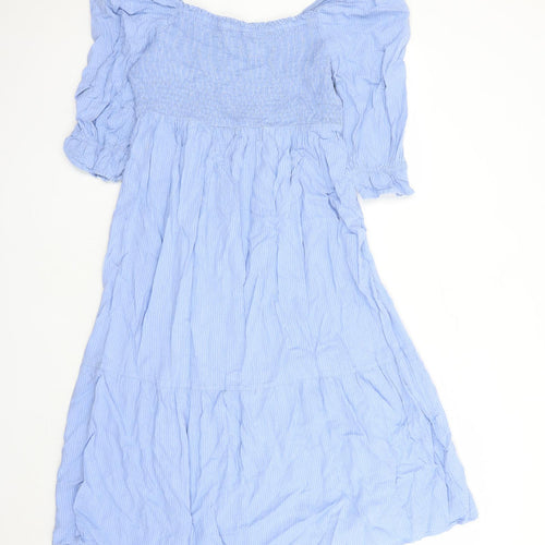 Marks and Spencer Womens Blue Striped Flax Trapeze & Swing Size 16 Boat Neck Pullover