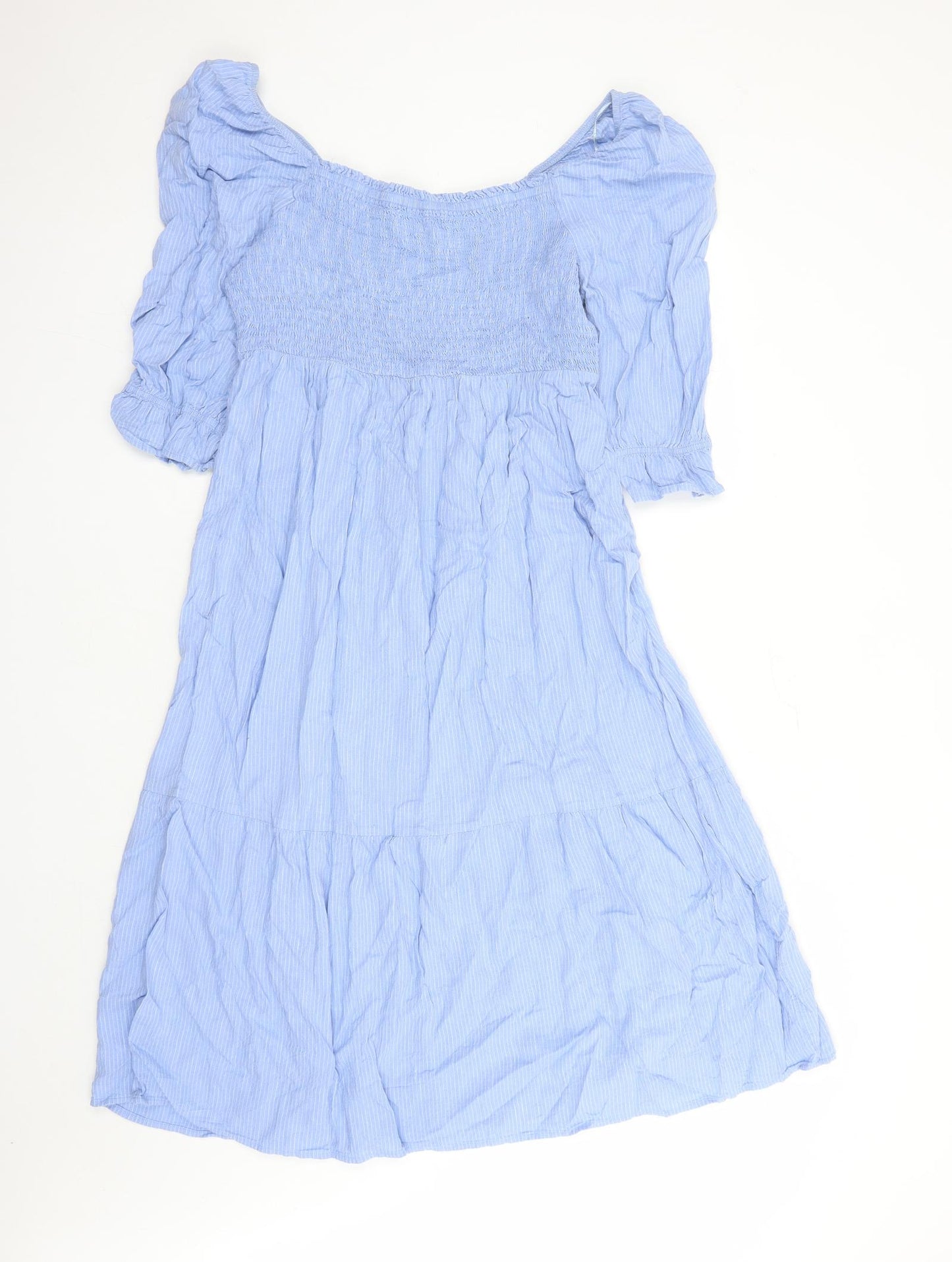 Marks and Spencer Womens Blue Striped Flax Trapeze & Swing Size 16 Boat Neck Pullover