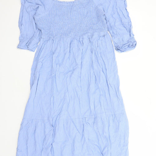 Marks and Spencer Womens Blue Striped Flax Trapeze & Swing Size 16 Boat Neck Pullover