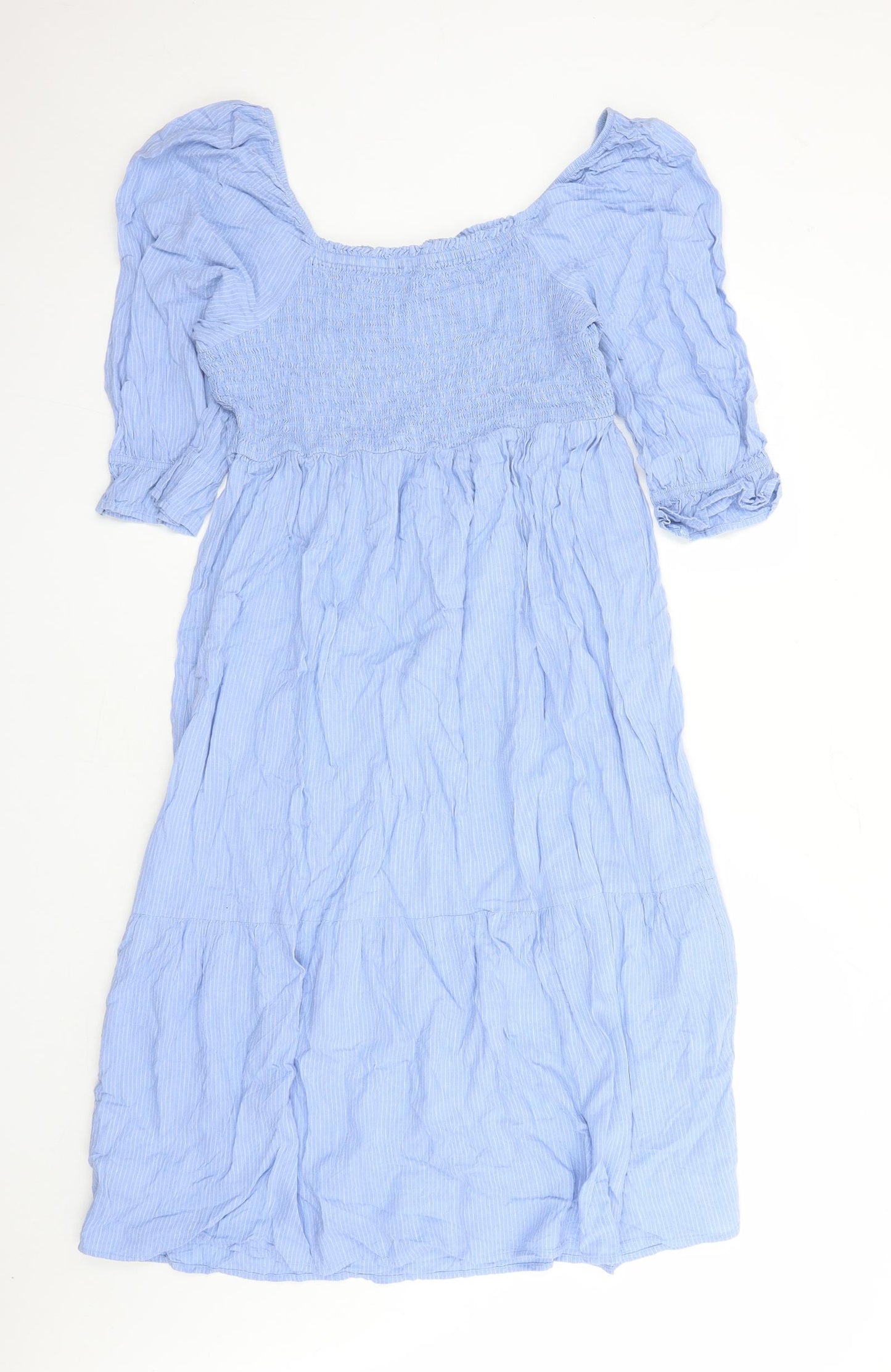 Marks and Spencer Womens Blue Striped Flax Trapeze & Swing Size 16 Boat Neck Pullover