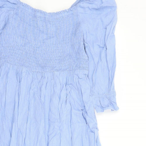 Marks and Spencer Womens Blue Striped Flax Trapeze & Swing Size 16 Boat Neck Pullover