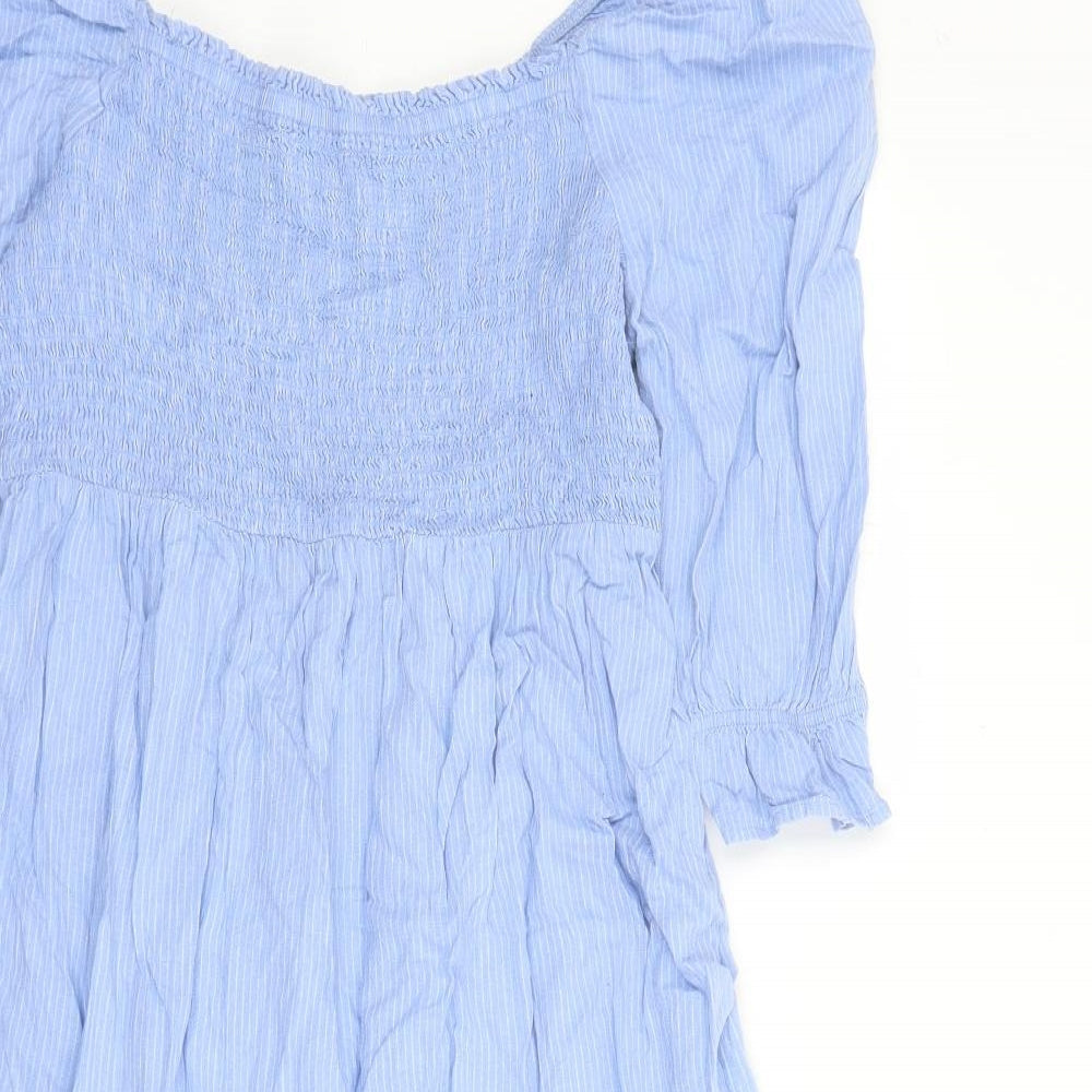 Marks and Spencer Womens Blue Striped Flax Trapeze & Swing Size 16 Boat Neck Pullover