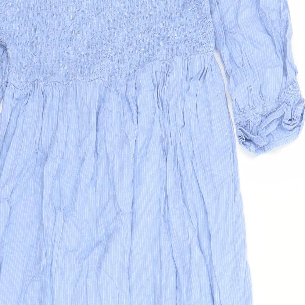 Marks and Spencer Womens Blue Striped Flax Trapeze & Swing Size 16 Boat Neck Pullover