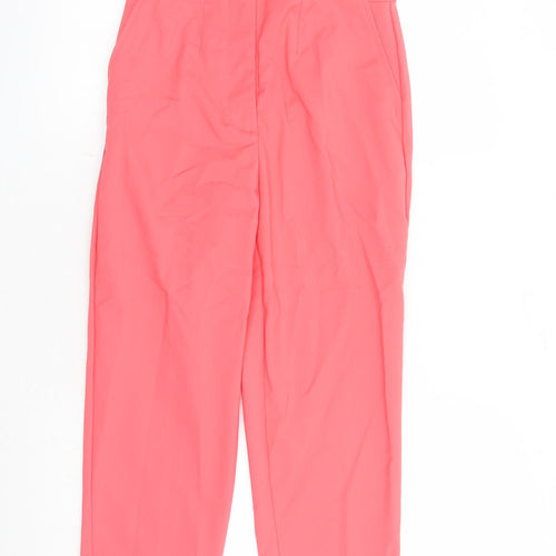 Marks and Spencer Womens Pink Cotton Capri Trousers Size 8 L22 in Regular Zip - Elasticated Waist Pockets