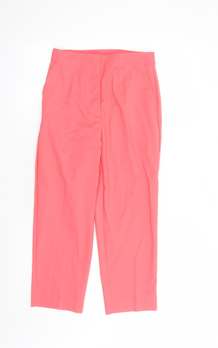 Marks and Spencer Womens Pink Cotton Capri Trousers Size 8 L22 in Regular Zip - Elasticated Waist Pockets