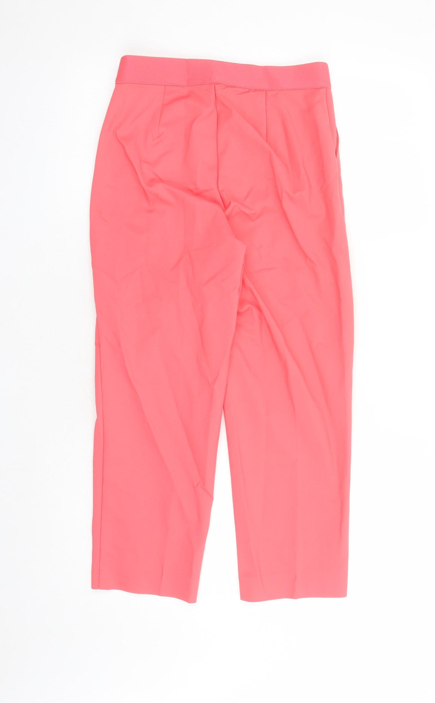 Marks and Spencer Womens Pink Cotton Capri Trousers Size 8 L22 in Regular Zip - Elasticated Waist Pockets